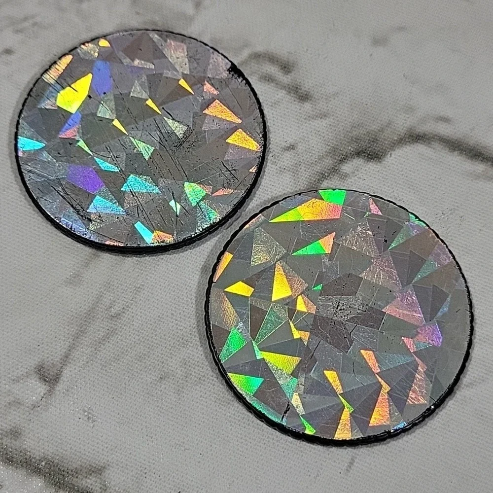 90s Pogs Lot Of 7 Plastic Etched Holograms Flying Skull Snake Scary Santa Pog